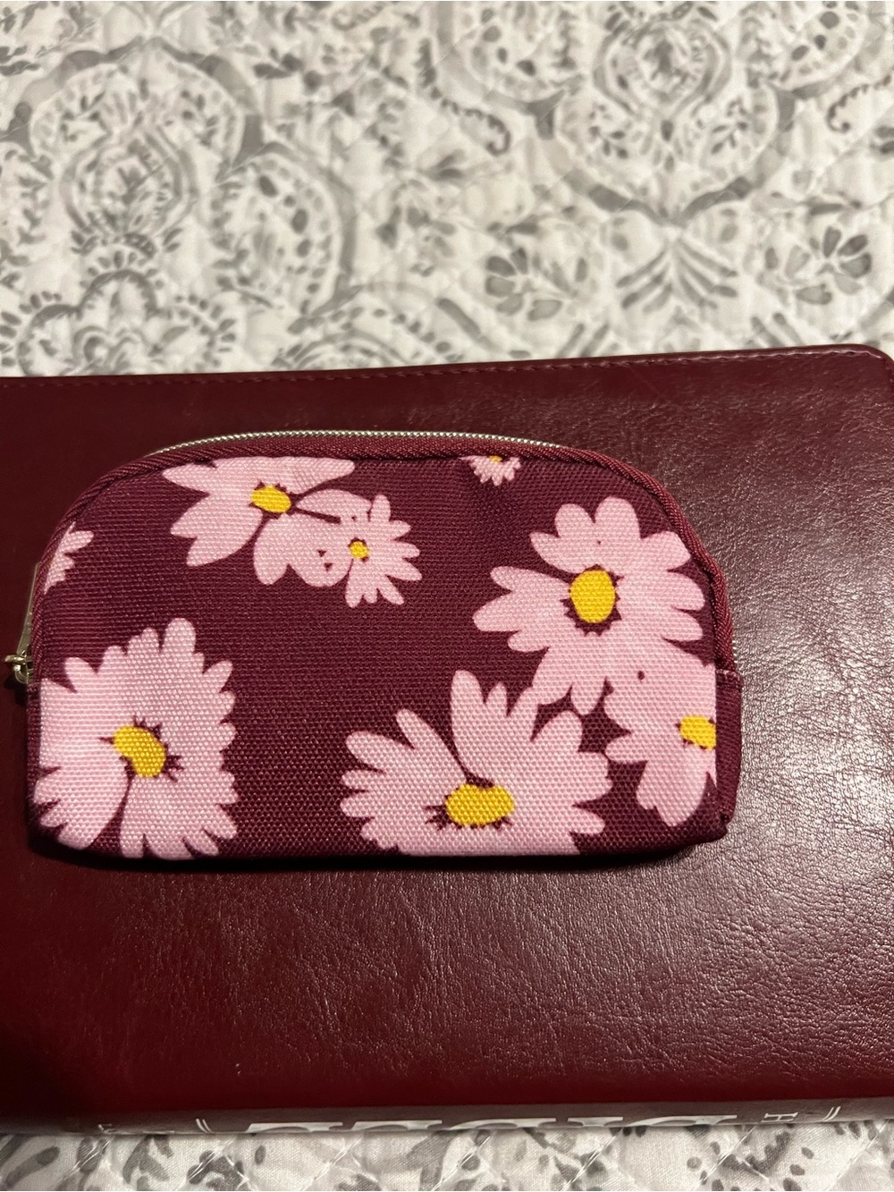 Coach Maroon Floral Coin Pouch with Pink Daisies - Picture 3 of 5